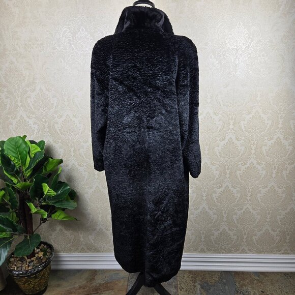 Vintage Dasco Sz 40 Black Faux Fur Long Coat Hook/Eye Closures Adjustable Collar - Picture 8 of 16